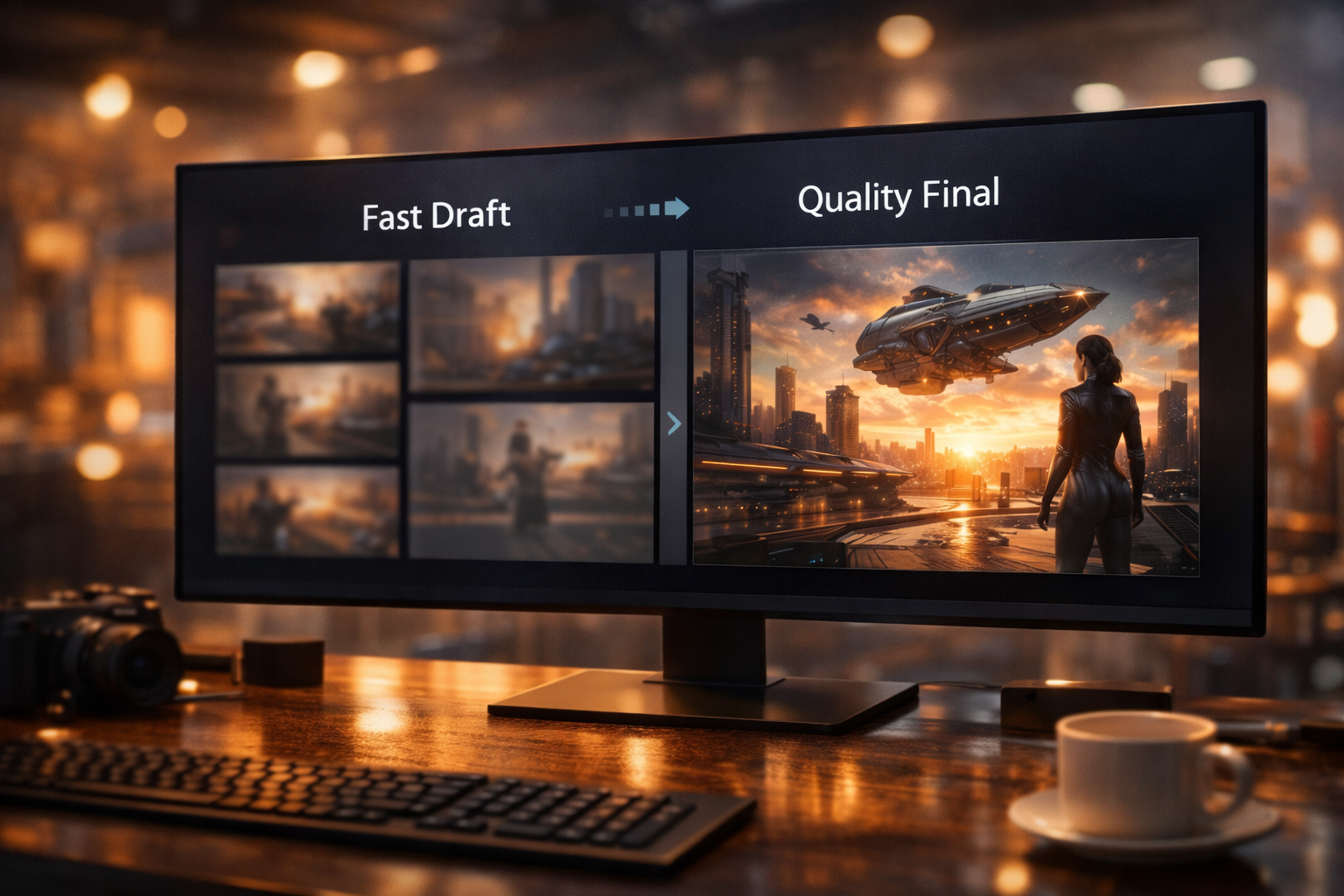 Fast to quality workflow shown on a studio monitor