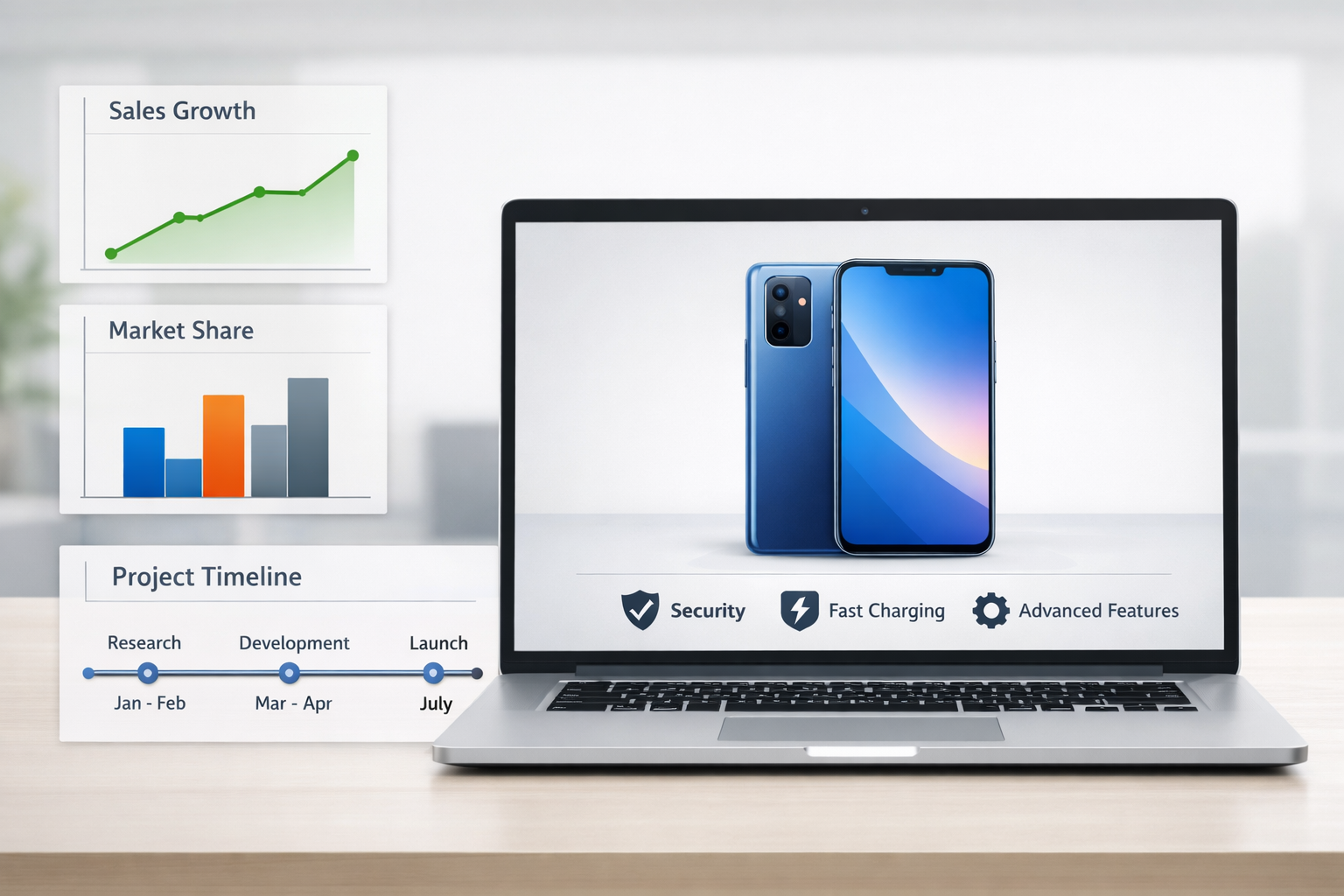 Explainer video with charts and timeline overlays